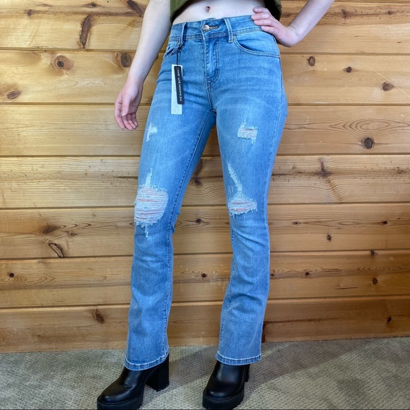 NWT Skinny fries 5 jeans destroyed distressed boot cut butt denim flare - Picture 5 of 6